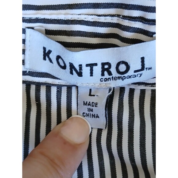 KontroL Contemporary Women’s Striped Flower Embroidered Shirt Blouse Size Large - Picture 16 of 16